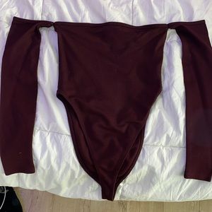 Burgundy off the shoulder bodysuit